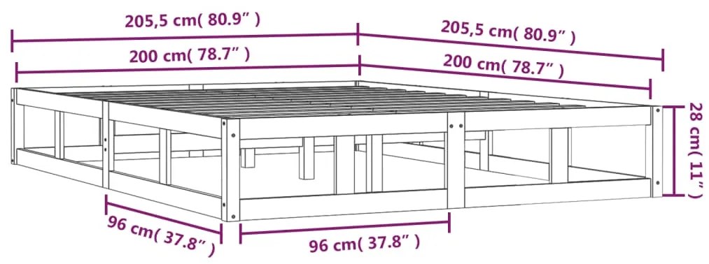 Estrutura de cama 200x200 cm madeira maciça preto