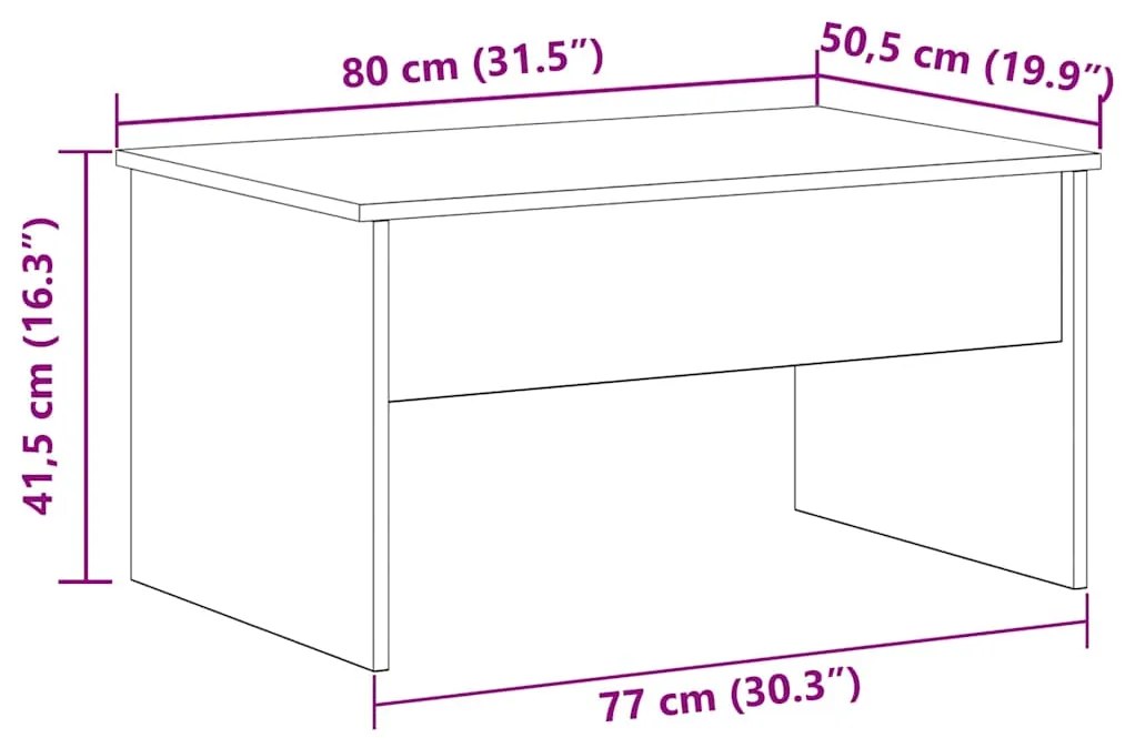 Mesa de Café de Carvalho Preto vidaXL - 80 x 50,5 x 41,5 cm