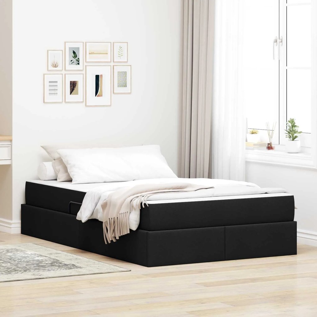 vidaXL Cama com arrumação e colchão Preto 120 x 190 cm Poliéster