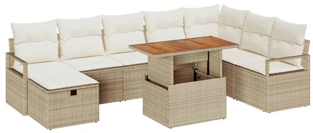 Conjunto de Sofás de Jardim 9 Peças com Almofadas Bege em Rattan Sinté