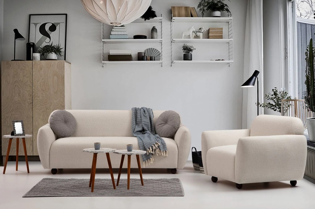 Sofá de 3 Lugares Eddy – Creme – 223 x 83 x 86 cm