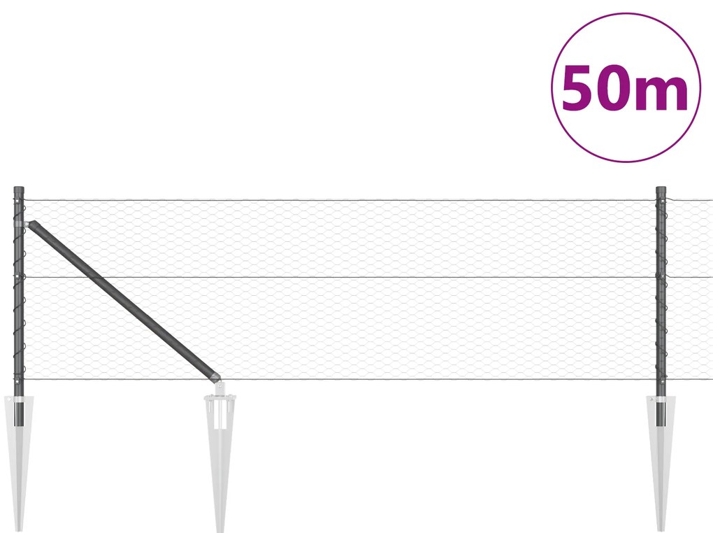 Cerca Hexagonal vidaXL Cinza 0,6x50 m Aço