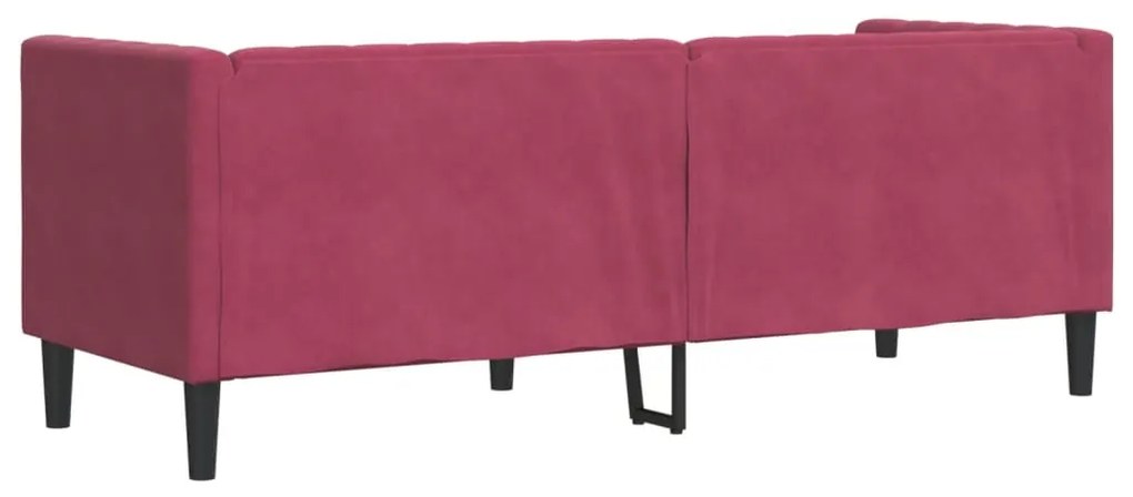 Sofá chesterfield com rolos 3 lugares veludo vermelho tinto