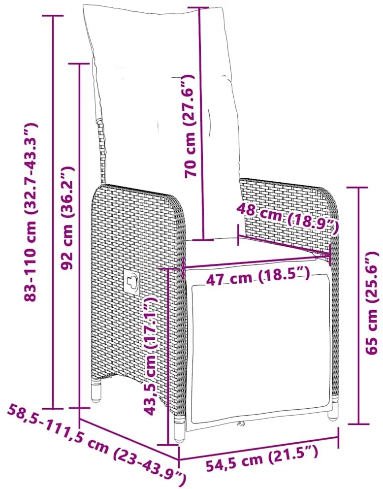 9 pcs conjunto de bistrô para jardim c/ almofadões vime PE bege
