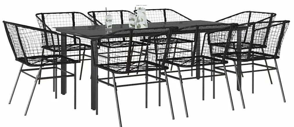 vidaXL Conjunto de jantar jardim 9 peças vidro vime PE preto
