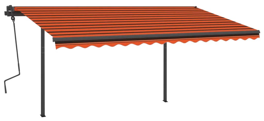 Toldo retrátil manual com postes 4,5x3,5 m laranja e castanho