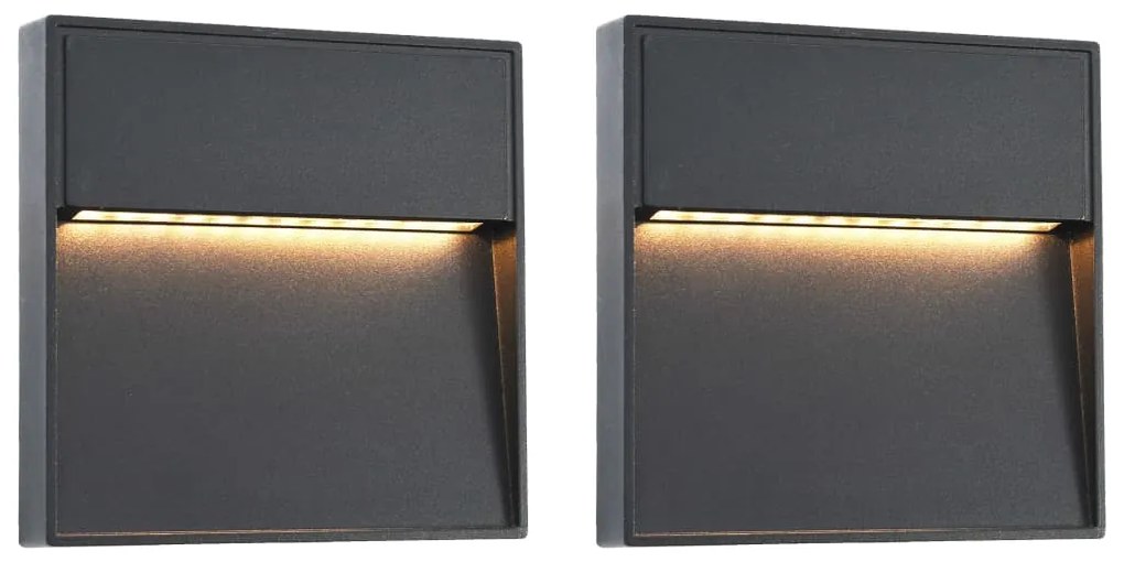 Candeeiros LED de parede exterior 2 pcs 3 W quadrado preto