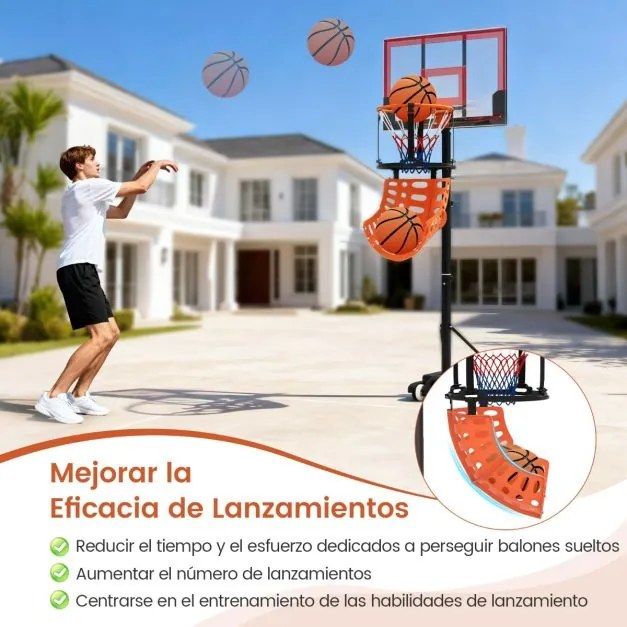 Acessório de retorno de basquetebol 360° giratório de cesto de basquetebol com 4 ganchos Sistema de retorno de bolas laranja