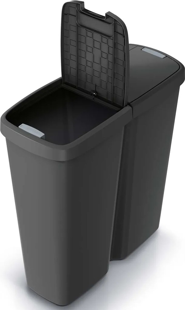 Caixote do lixo com 2 compartimentos 50 L, 55 x 25 x 57 cm Preto + Verde