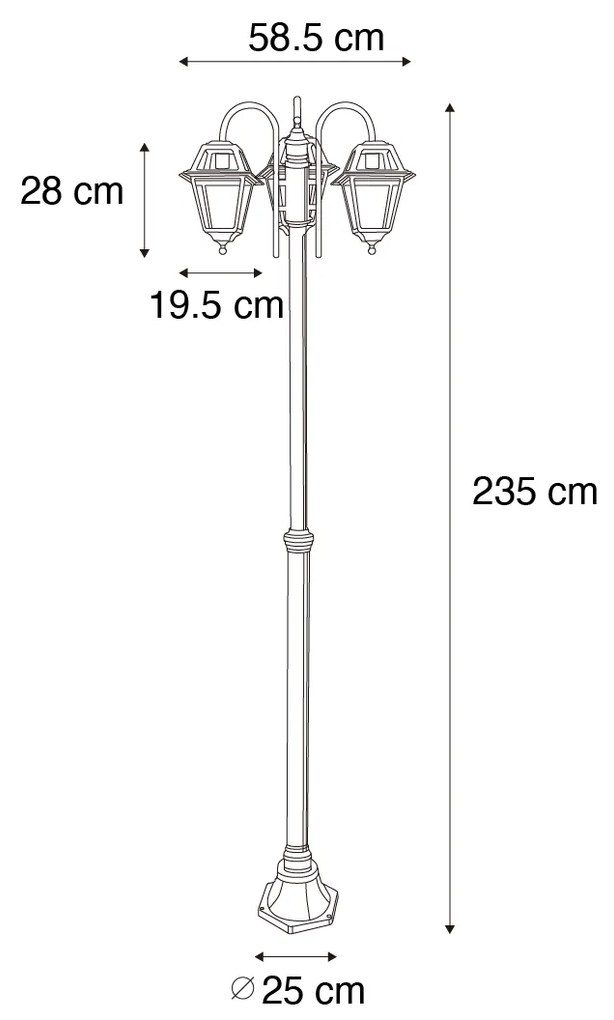 Lanterna exterior clássica preta 235 cm 3-luzes IP44 - Berta