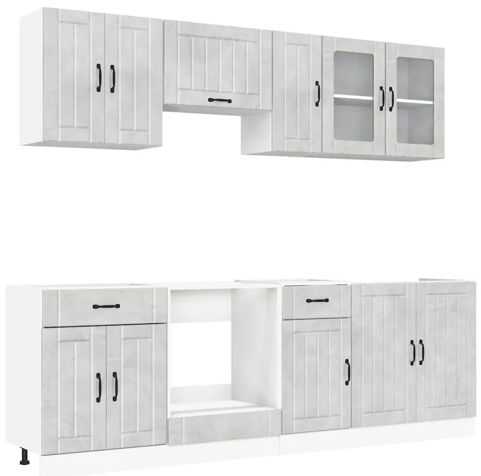 8 peças armário de cozinha conjunto Kalmar cinzento cimento