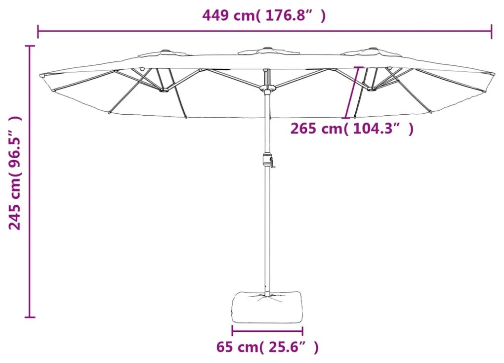 Guarda-sol com cabeça dupla e luzes LED 449x245 cm antracite