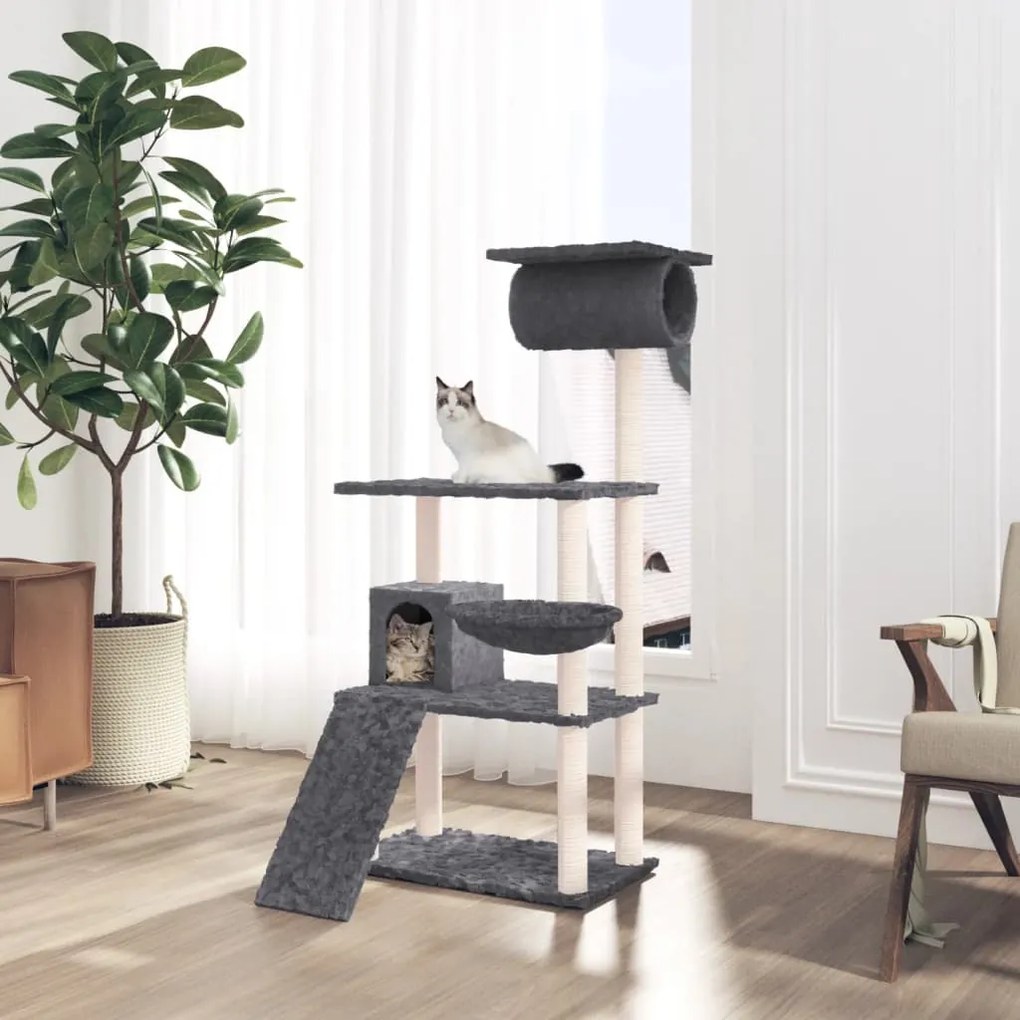vidaXL Árvore p/ gatos c/ postes arranhadores sisal 131cm cinza-escuro