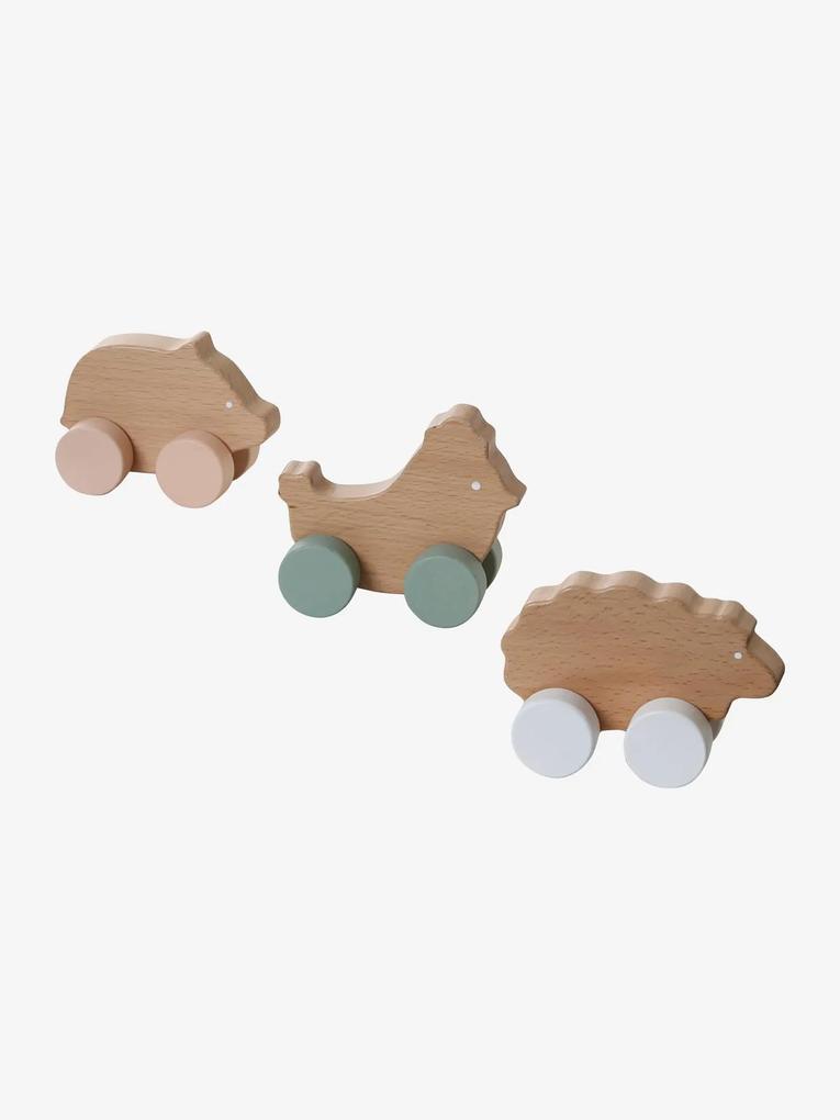 Conjunto de 3 animais com rodas, em madeira madeira clara
