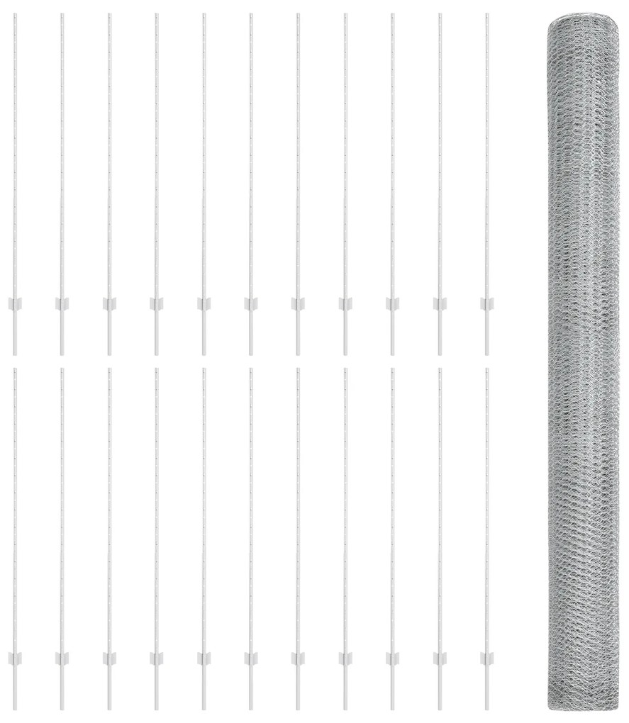 Postes de Cerca vidaXL 22 pcs U-Channel 160 cm Aço Galvanizado, Cerca