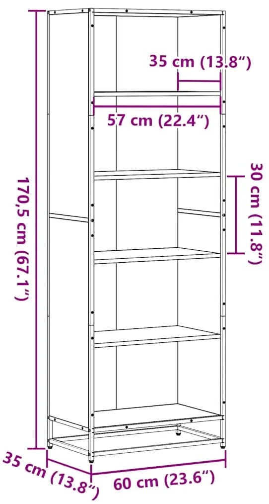 Estante 60x35x170,5 cm derivados de madeira cinzento sonoma