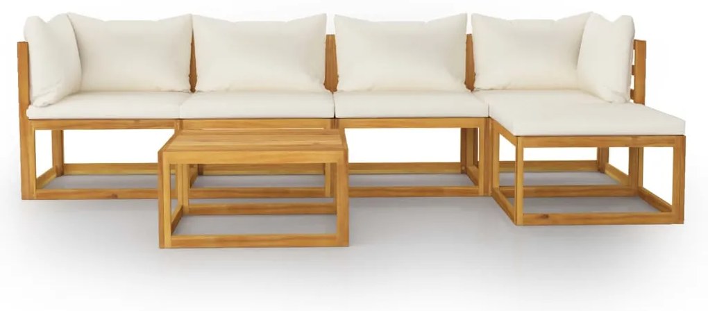 6 pcs conjunto lounge jardim c/ almofadões acácia maciça creme