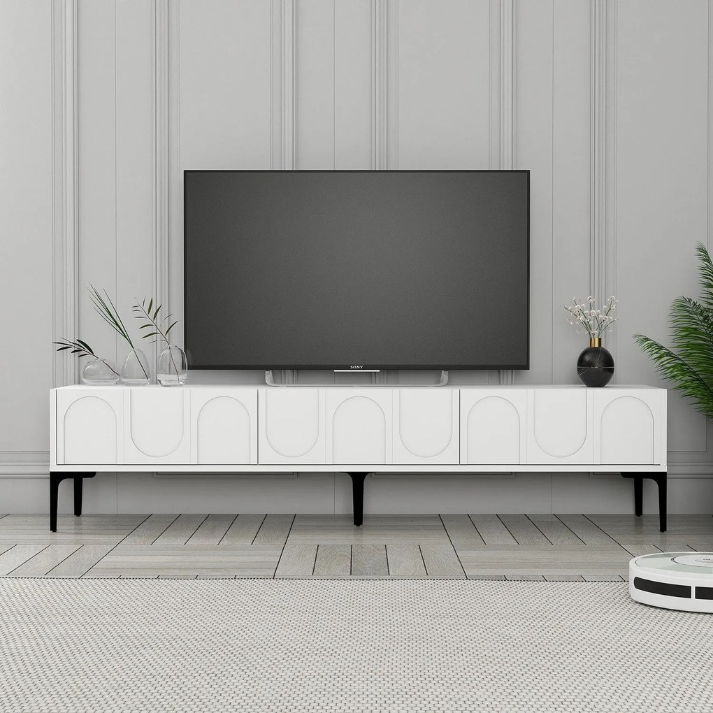 Móvel de TV "Lyon" – Branco e Preto – 180x42x35 cm – Design Moderno