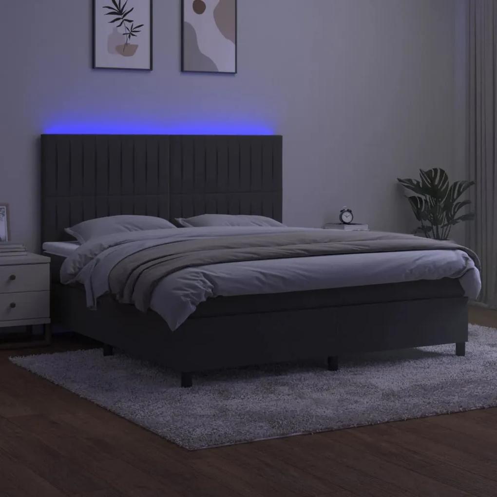 Cama box spring c/ colchão/LED 180x200cm veludo cinzento-escuro