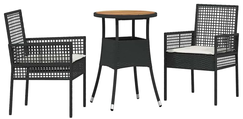 Conjunto de Jantar de 3 Peças Preto Rattan Sintético