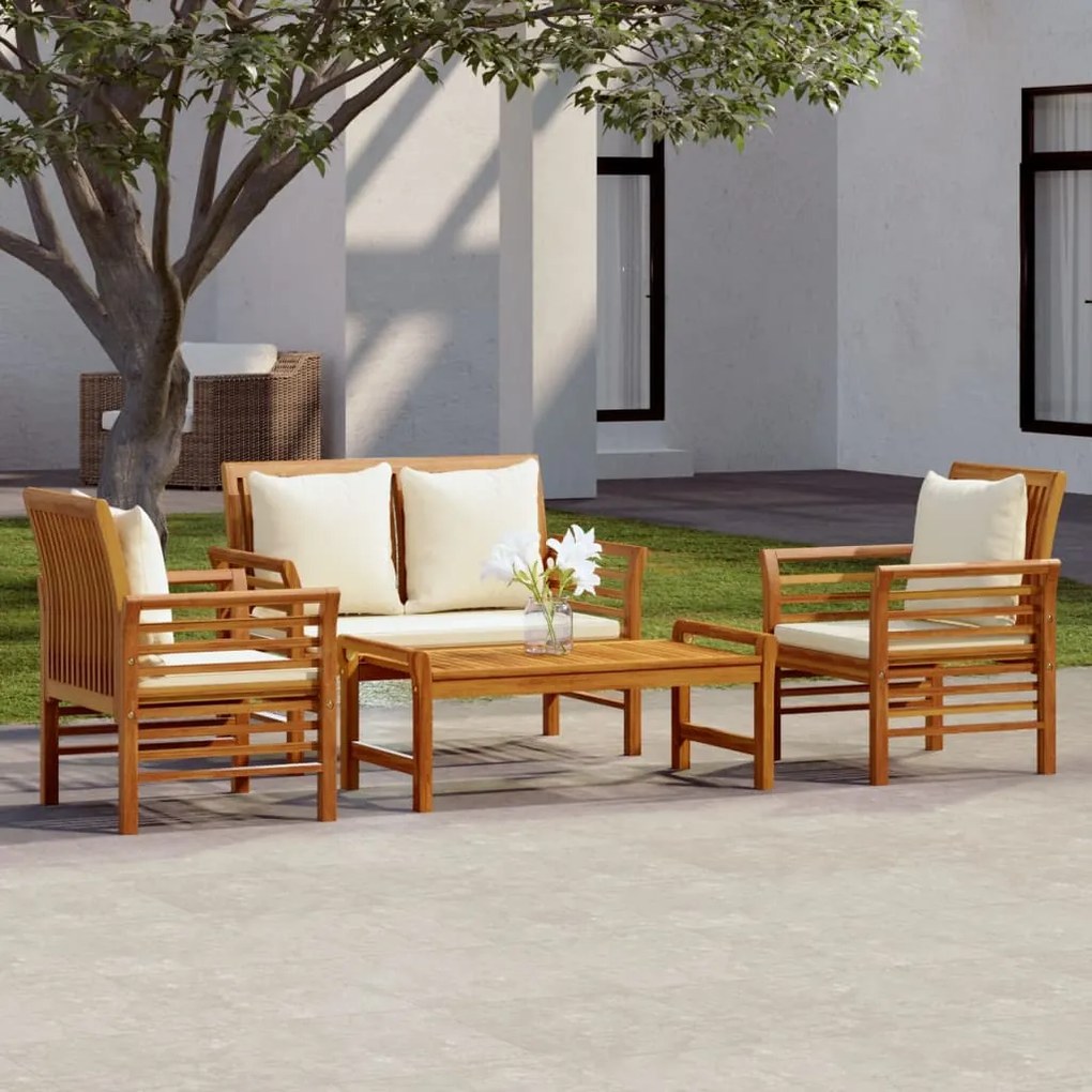 4 pcs conjunto lounge de jardim com almofadões acácia maciça