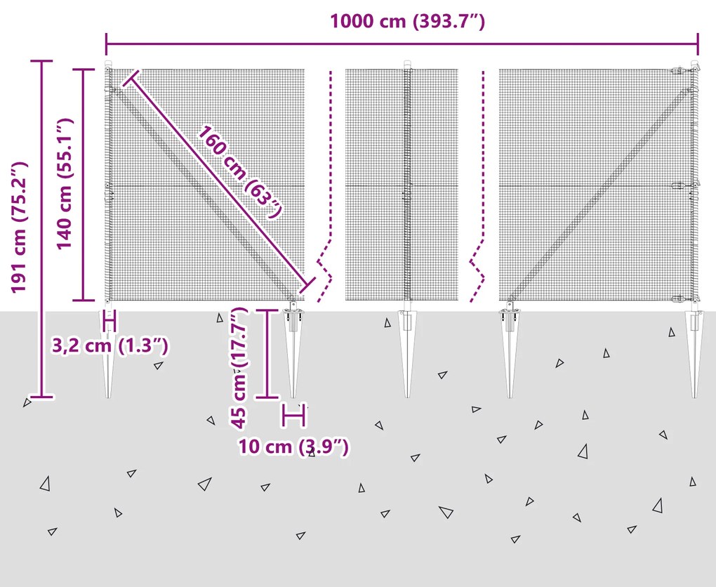 Cerca de Arame Soldado com 7 Postes de Espinho 10 x 1,4 m Aço Galvaniz