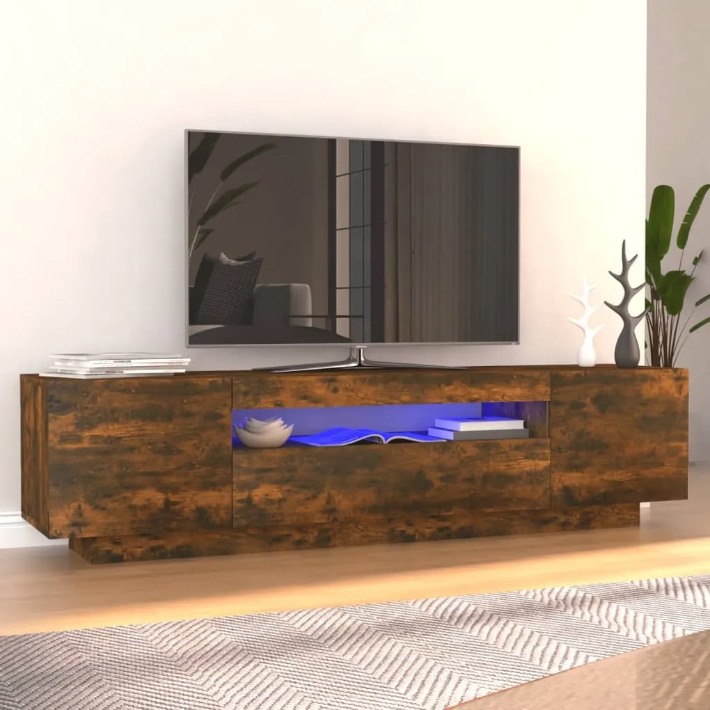 Móvel de TV Giancarlo com Luzes LED de 160cm - Madeira Rustica - Desig