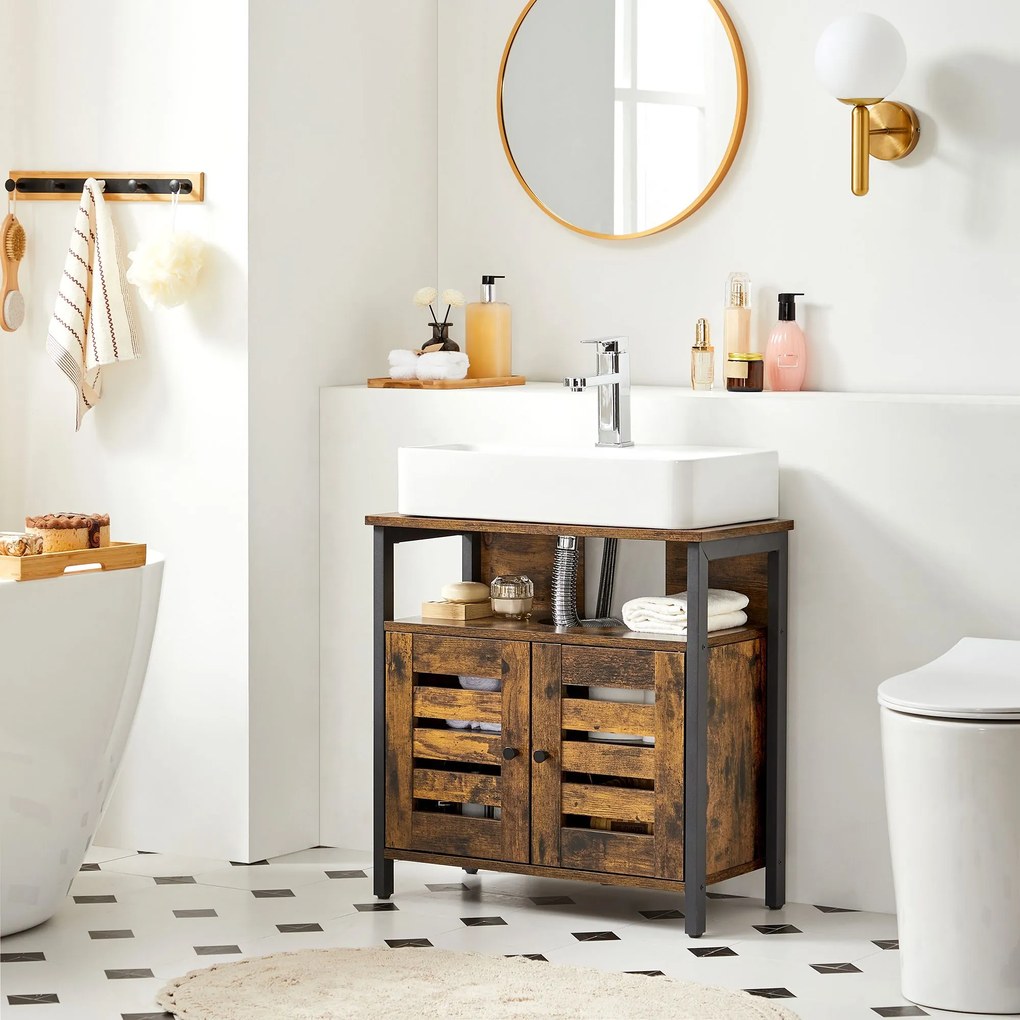 Móvel de Casa de banho estilo vintage 60 x 30 x 60 cm Castanho Vintage-preto