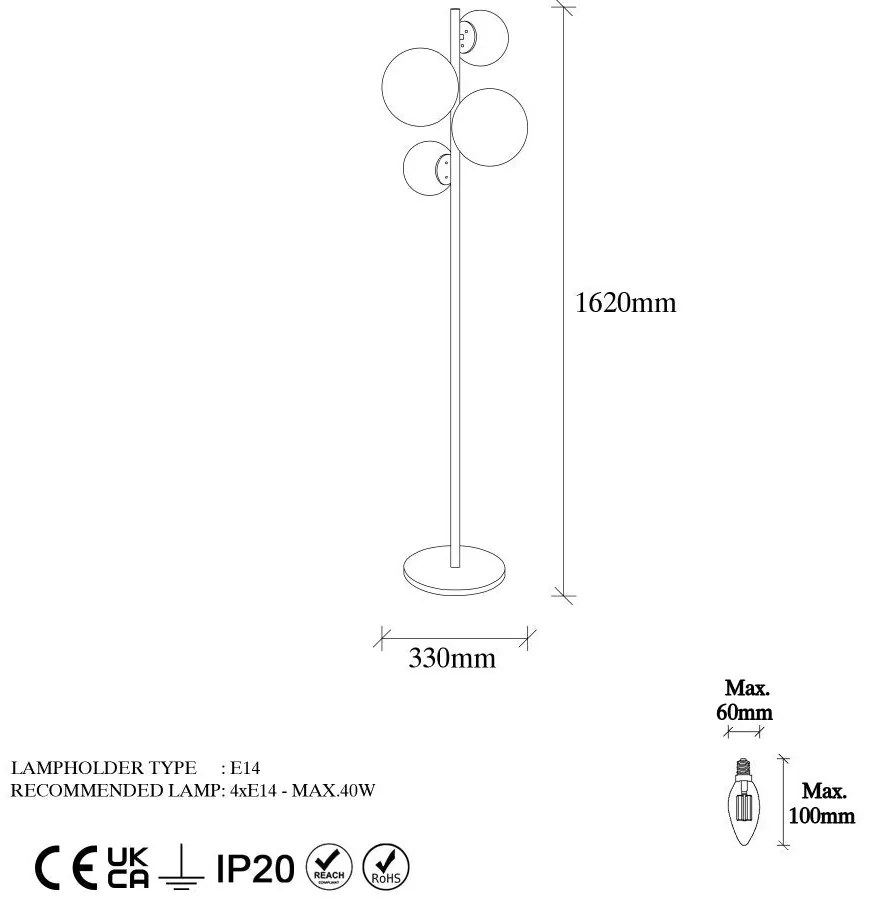 Candeeiro de Pé Fazli – Antique – 33 x 33 x 162 cm