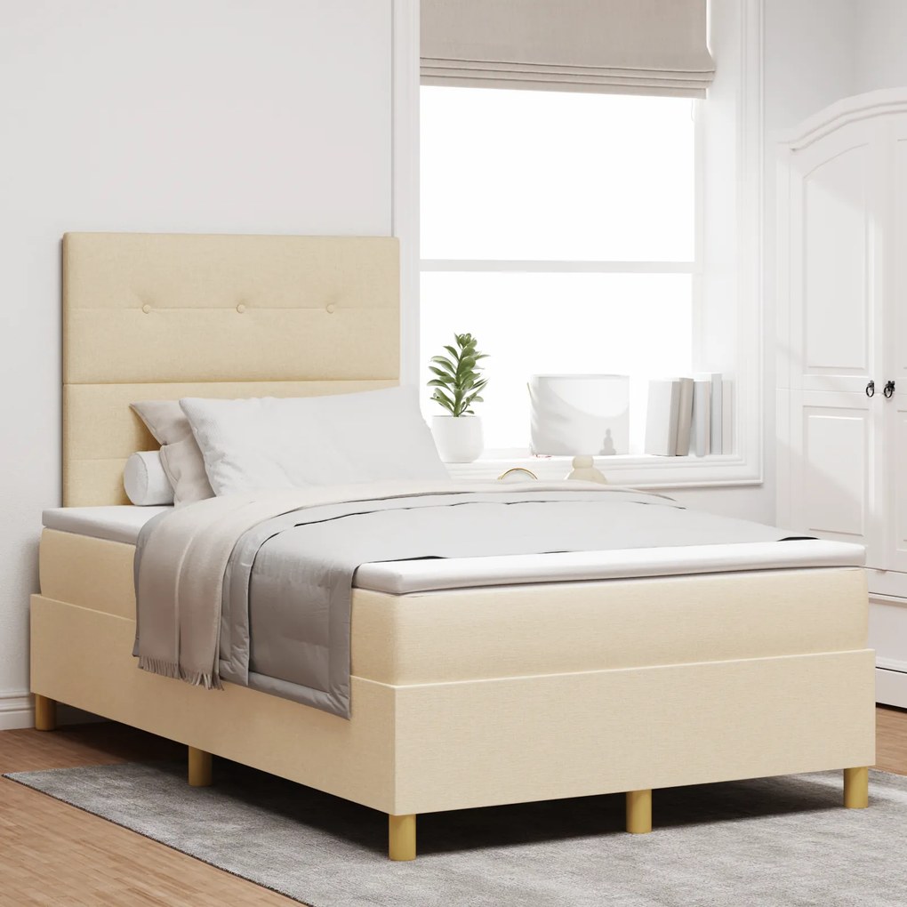vidaXL Cama Box Spring com Colchão Creme 120x200 cm Tecido