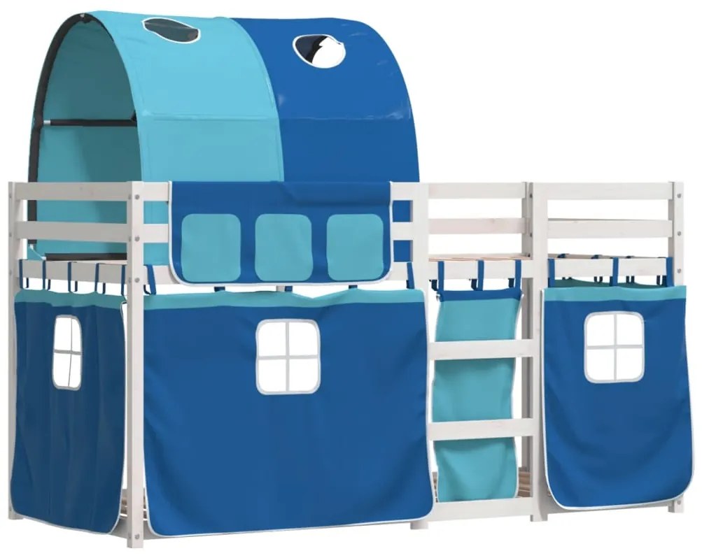 Beliche com cortinas 90x190 cm madeira de pinho maciça azul