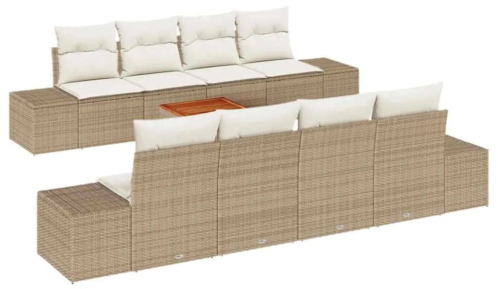 Conjunto de Sofá de Jardim de 9 Peças com Almofadas Bege em Polyrattan
