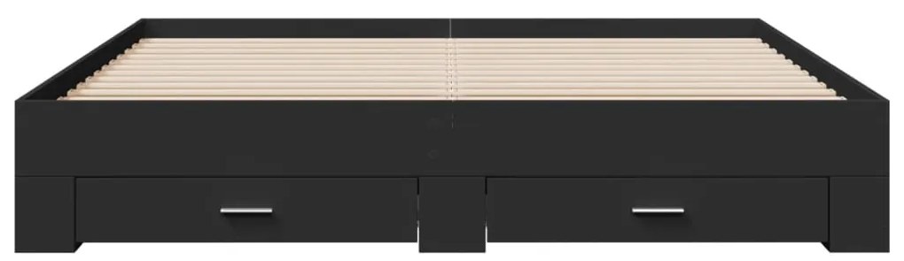 Estrutura de cama c/ gavetas 200x200 cm derivados madeira preto