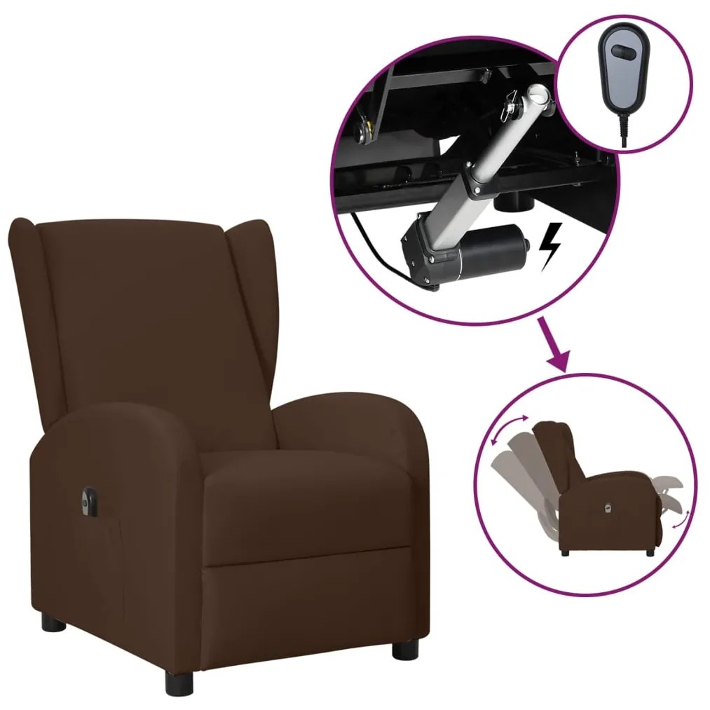 vidaXL Poltrona reclinável elétrica couro artificial castanho