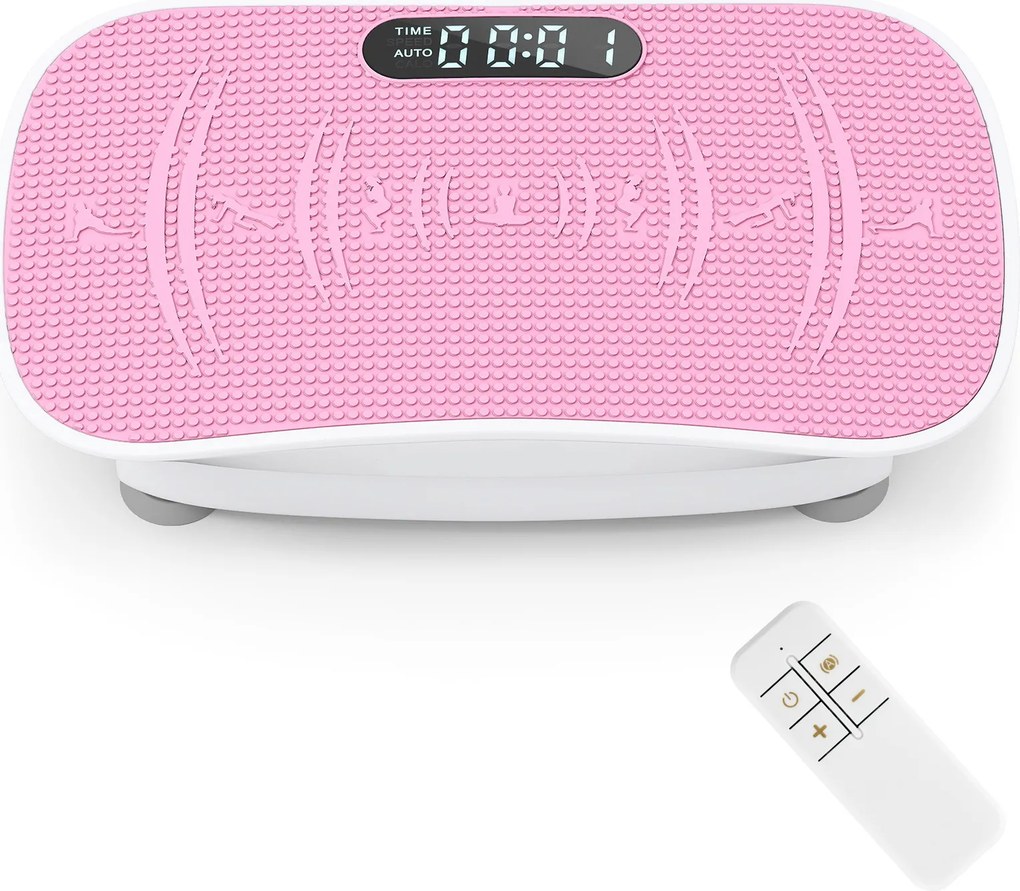 Plataforma vibratória muscular com 10 intensidades e controlo remoto para emagrecer, queimar calorias e tonificar os músculos - Branco + Rosa