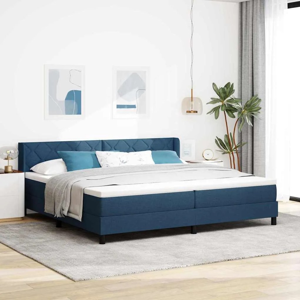 vidaXL Cama Box com colchão com cabeceira Azul 200 x 200 cm Poliéster