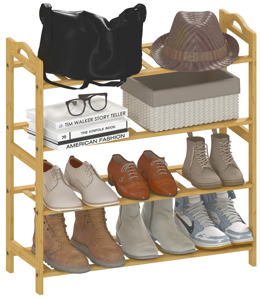 Sapateira de 4 Níveis Estante para Sapatos em Bambu para 12 Pares de Sapatos 67,5x24,7x72 cm Madeira