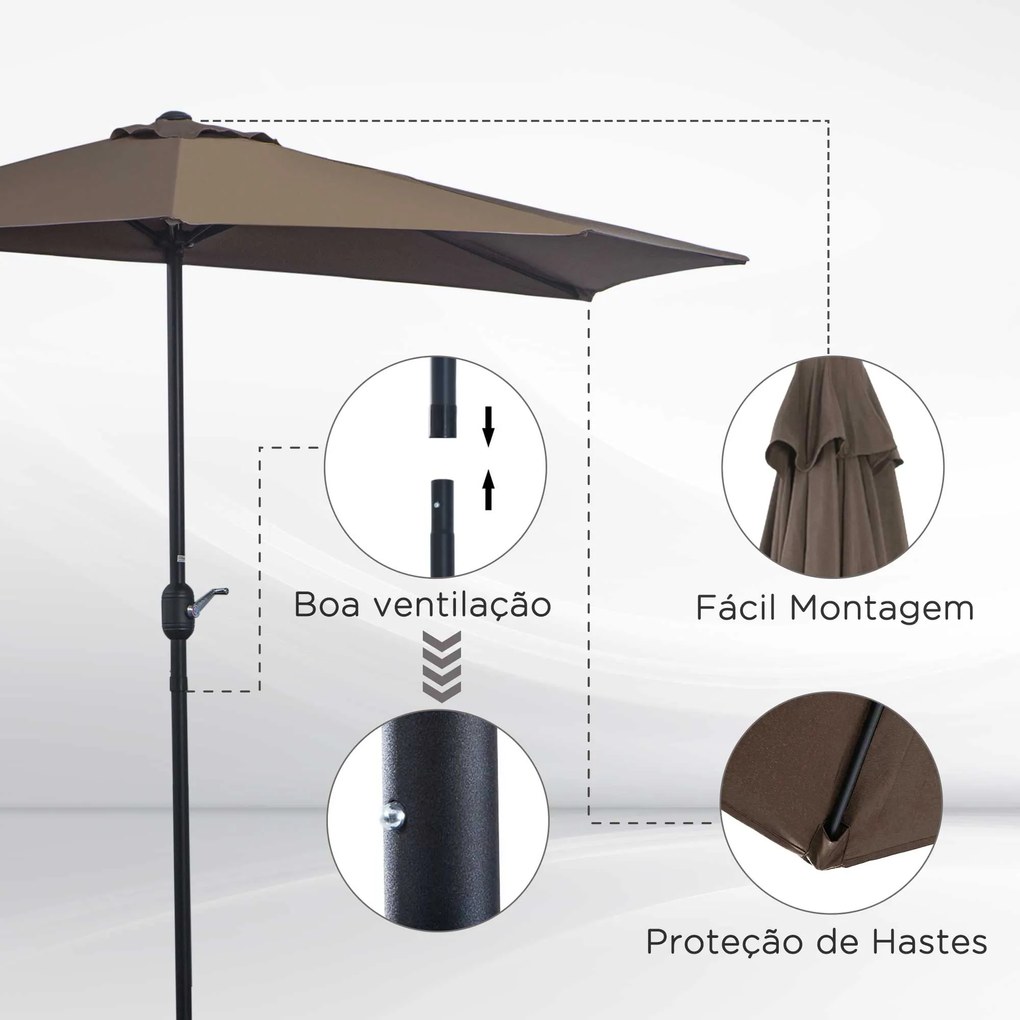 Guarda-sol Semicircular com Manivela – Ombrelle Murale – Marrom – 269x