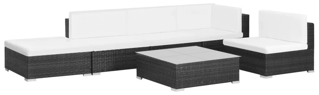 6 pcs conjunto lounge de jardim c/ almofadões vime PE preto