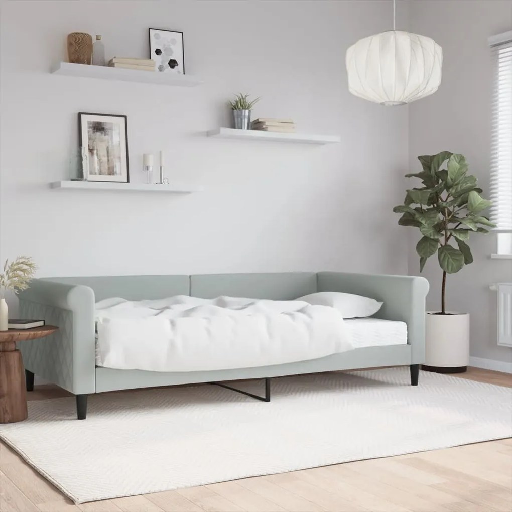 Sofá-cama com colchão 100x200 cm veludo cinzento-claro