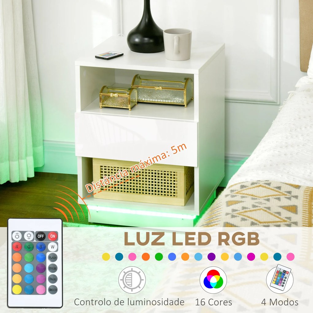 Mesa de Cabeceira Moderna com Luz LED Mesa de Cabeceira com Controlo R