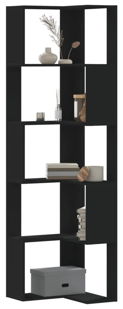 Estante canto 5 prateleiras 50x50x179 cm deriv. madeira preto