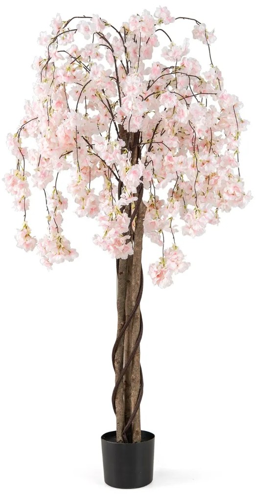 Árvore de Cerejeira Artificial de 163 cm com flores em tons degradés e tronco de madeira, vaso de cimento para interior branco