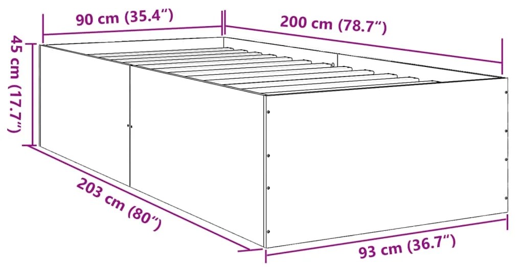 Estrutura de cama 90x200cm derivados de madeira carvalho sonoma