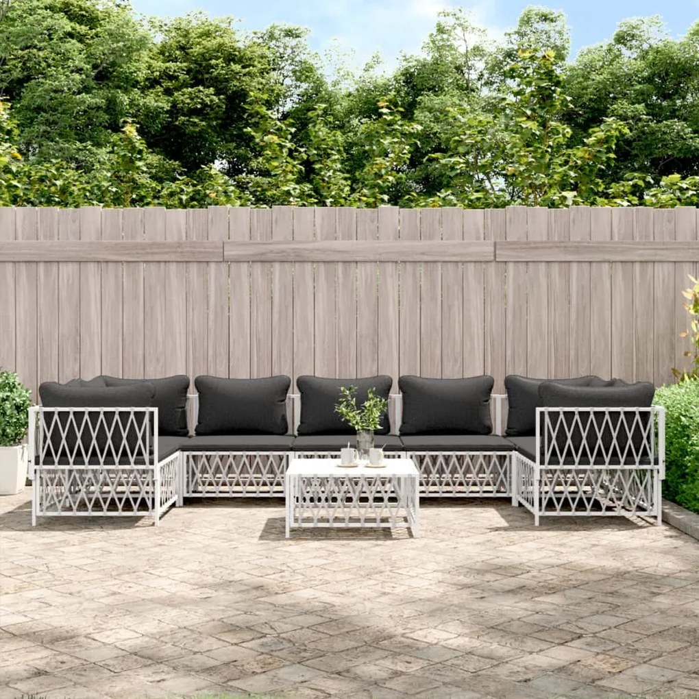 vidaXL 8 pcs conjunto lounge de jardim com almofadões aço branco