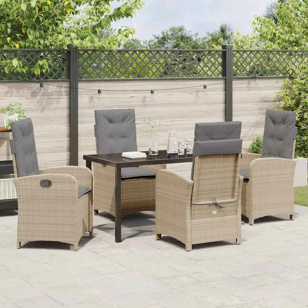 Conjunto de Jantar de Jardim com 5 Peças e Almofadas Bege Rattan PE