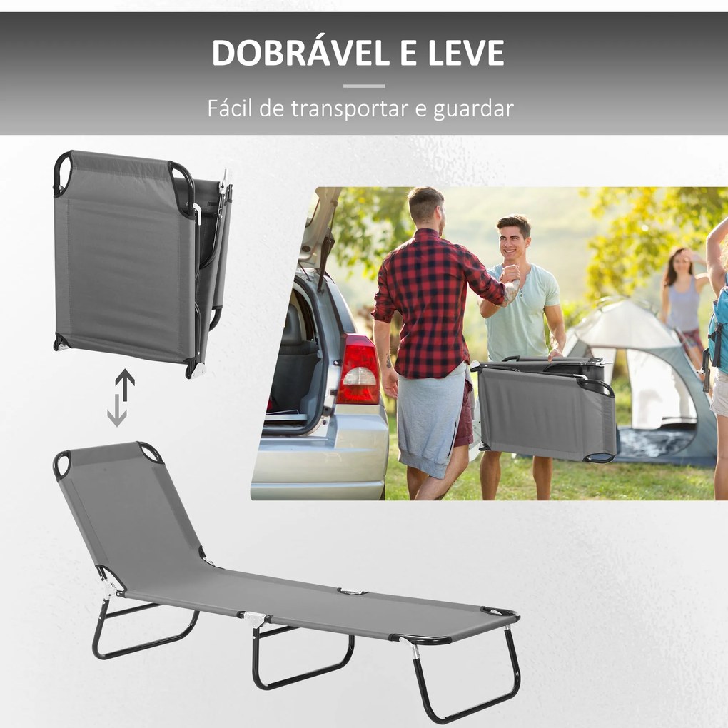 Espreguiçadeira Dobrável Reclinável – Relaxa Pliant – Cinzento – 188x5
