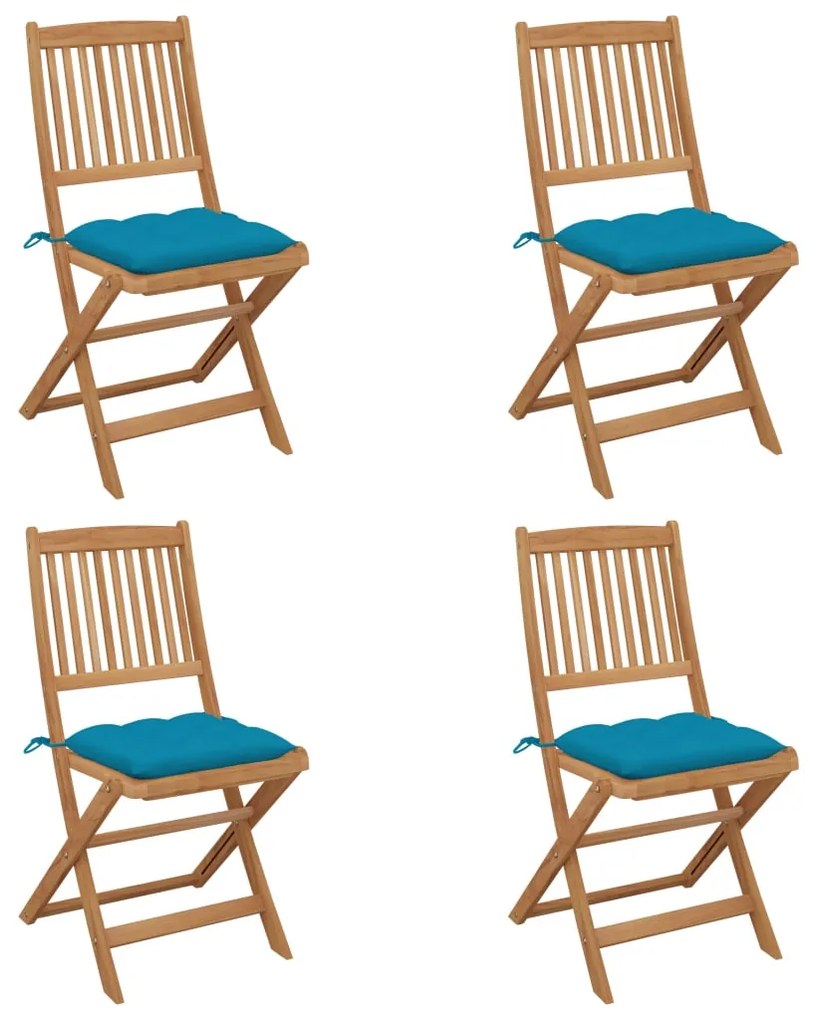 vidaXL Cadeiras de jardim dobráveis c/ almofadões 4 pcs acácia maciça