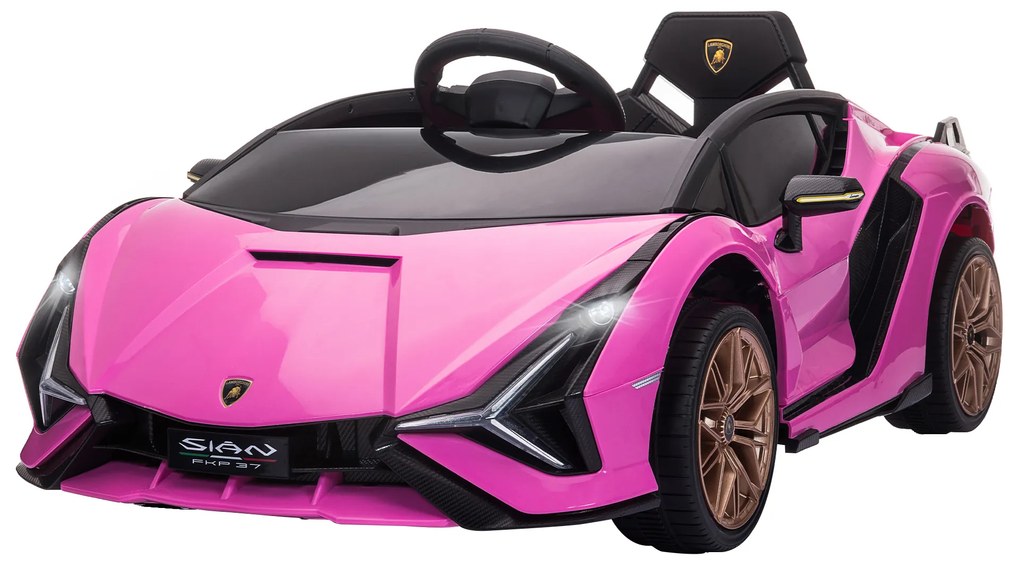 HOMCOM Carro Elétrico Lamborghini SIAN 12V para Crianças de 3-8 anos com Controle Remoto Abertura da Porta Música MP3 USB e Faróis 108x62x40cm Rosa