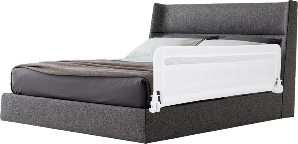 Barreira de Cama para Crianças Dobrável de 120 cm com Capa Removível e Lavável e Correia de Segurança Branca